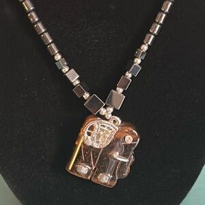 New Hand Crafted Carved Elephant Shaped Tiger’s Eye and Hematite Bead Necklace